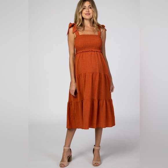 Pinkblush Dresses & Skirts - Pinkblush smocked top tie strap midi dress nwot